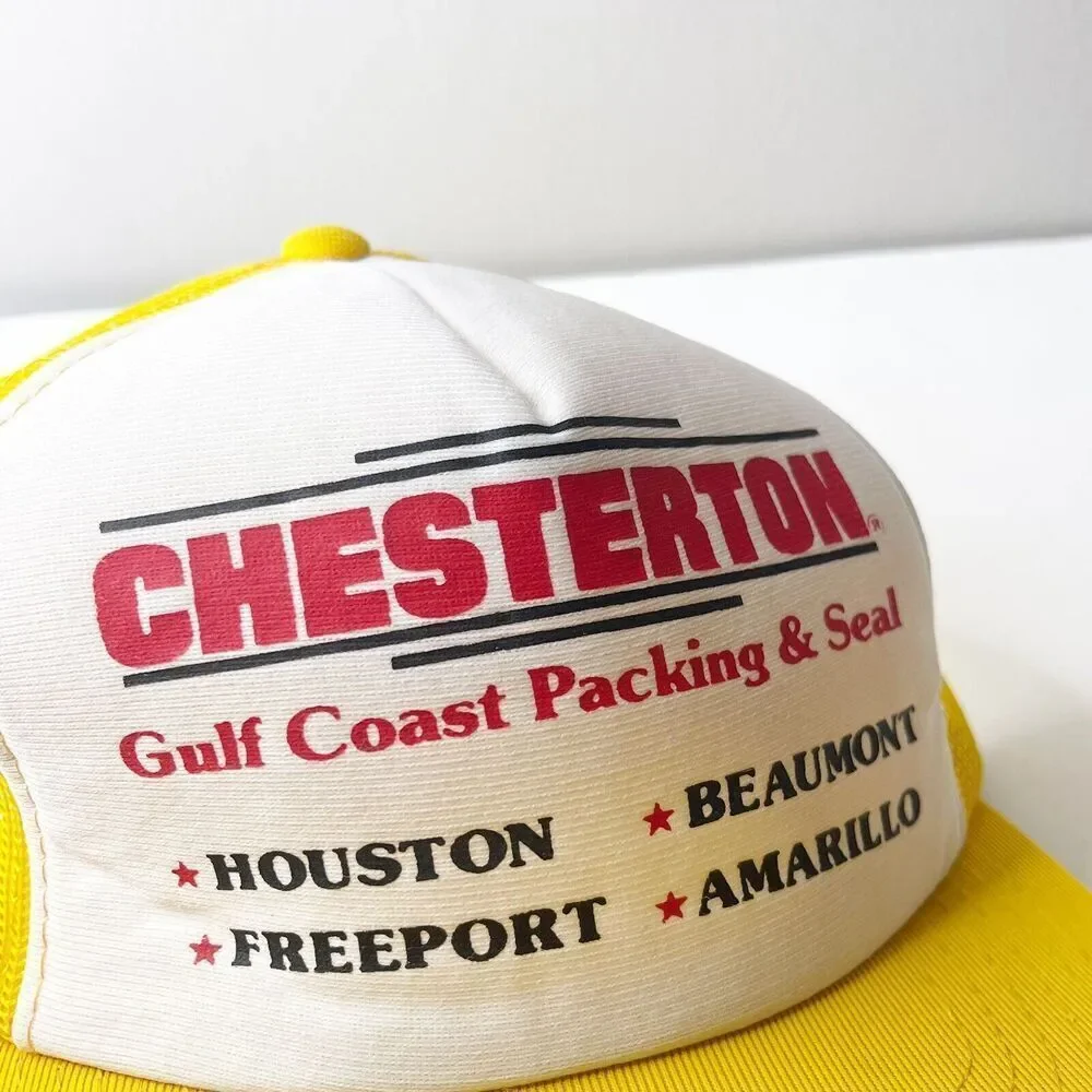 Vintage Mesh Snap Back Trucker Hat Yellow Foam‎ Texas Chesterton Gulf Coast Cap